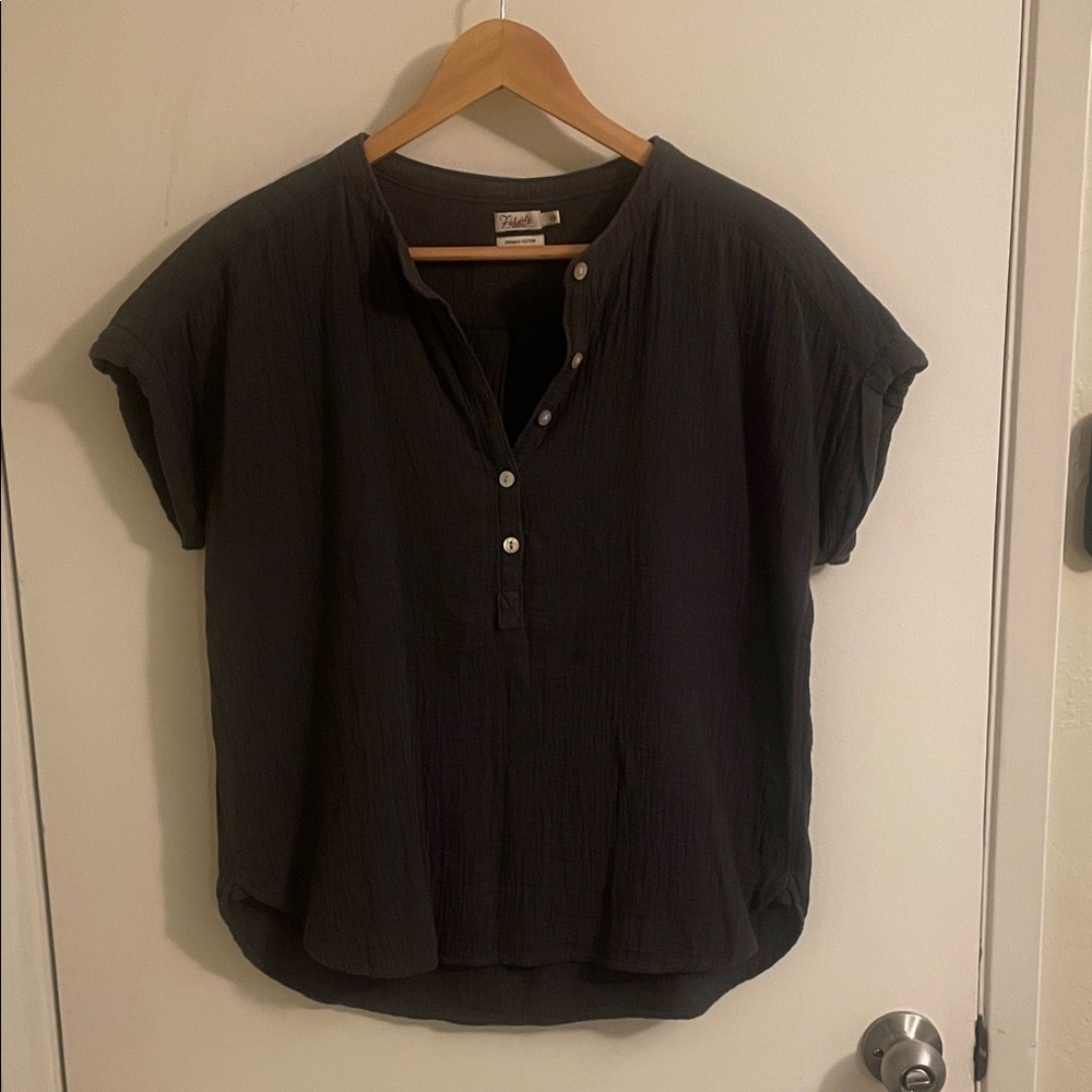 Faherty Dream Cotton Gauze Desmond Top - Washed Black